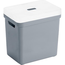 Opbergboxen/opbergmanden blauwgrijs van 25 liter kunststof met transparante deksel - Opbergbox