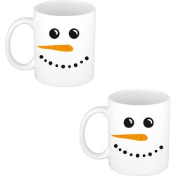 2x stuks sneeuwpop kerstmok / kerstbeker wit 300 ml - Bekers