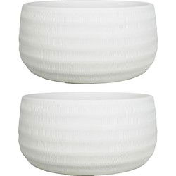 Floran Bloempot Lena - 2x - schaal - wit - mat - ribbel - 29 x 14 cm - Plantenpotten