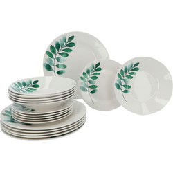 Servies Porselein 6 persoons set 18 delig Vegetal - Wit/Groen