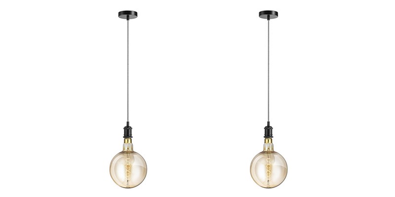 LIFA LIVING Industriële pendel hanglamp, Zwarte hanglamp, Hanglamp met verstelbare draad tot 1,5 meter, Set van 2 - 