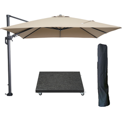 Garden Impressions Hawaii zweefparasol 300x300 cm carbon black / taupe met 90kg royal antraciet parasolvoet en parasolhoes