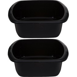 Set van 2x afwasteil/afwasbak - 7 liter - zwart - 32 x 28 x 13 cm - Afwasbak