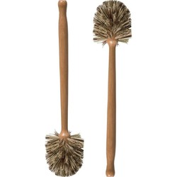5Five Toiletborstel - 2x - hout - beige - 36,5 cm - Badkamer/WC - Toiletborstels