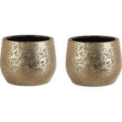 Mica Decorations Bloempot - 2x - goudkleurig - keramiek - 19 x 15 cm - Plantenpotten