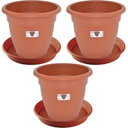 3x stuks bloempotten met onderschaal terra cotta rond diameter 35 cm - Plantenpotten