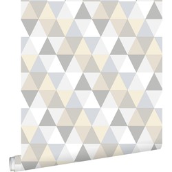 ESTAhome behang driehoekjes lichtgrijs, beige en wit - 53 cm x 10,05 m - 128707