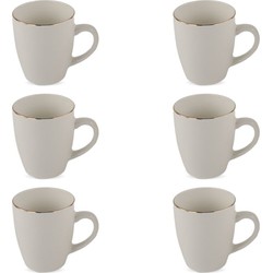 OTIX Koffiekopjes - Mokken Set - Koffietassen - Wit - met Goud - 200ml - Vaatwasser bestendig - Porselein - 6 stuks - Daisy