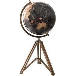 Clayre & Eef Wereldbol  31x31x67 cm Zwart Hout Metaal Globe