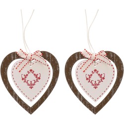 2x stuks kerstboom decoratie hangers bruine hart - Kersthangers