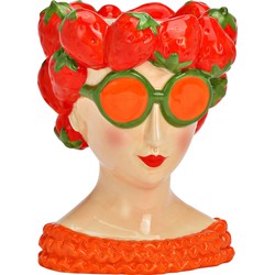 Vaas met aardbeien decor van keramiek in verschillende kleuren (B/H/D) 12x18x13cm