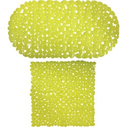 MSV Douche/bad anti-slip matten set badkamer - pvc - 2x stuks - limegroen - 2 formaten - Badmatjes