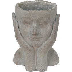 Clayre & Eef Bloempot Hoofd 16x16x22 cm Grijs Steen Handen Bloempot binnen