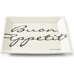 Riviera Maison Bord 22 cm - Buon Appetito Square Plate - Wit - Porselein
