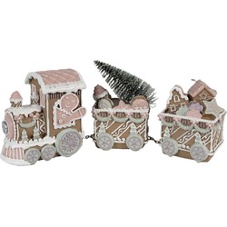 Clayre & Eef Kerstdecoratie met LED-verlichting Trein 30x7x12 cm Bruin Kunststof