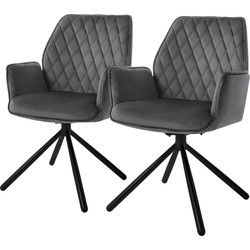Eetkamerstoel set van 2 draaibaar met rugleuning en armleuningen antraciet Keukenstoel met microvezel fluwelen bekleding ML design