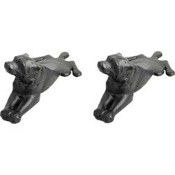 Esschert deurstopper liggende hond - 2x - 0.6 kg - gietijzer - zwart - 18 x 8 x 6 cm - Deurstoppers