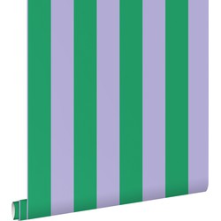 ESTAhome behang strepen groen en lila paars - 50 x 900 cm - 139908