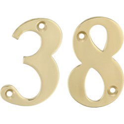 AMIG Huisnummer 38 - massief messing - 5cm - incl. bijpassende schroeven - gepolijst - goudkleur - Huisnummers