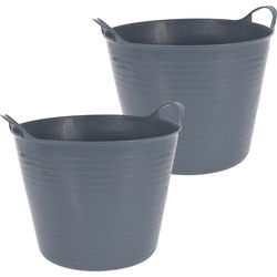 Flexibele emmer - 2x - blauw - 27 liter - kunststof - 40 x 35 cm - Wasmanden