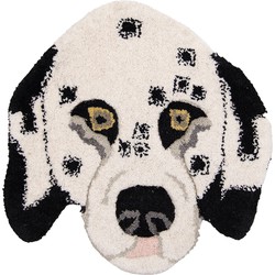 Clayre & Eef Vloerkleed Hond 35x35 cm Wit Zwart Wol Tapijt