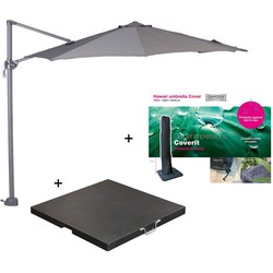 Garden Impressions Hawaii zweefparasol S Ø300 - donker grijs/licht grijs met 80 kg parasolvoet en parasolhoes