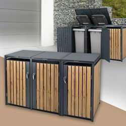 3-bins afvalbak tot 240L 200x80x116,3 cm gemaakt van staal in eiken look ML design