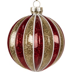 Clayre & Eef Kerstbal Ø 8x8 cm Rood Goudkleurig Glas Kerstboomversiering