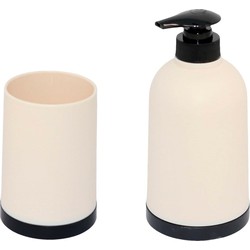 Badkamer accessoires setje beker en zeeppompje 15 cm beige/zwart - Zeeppompjes