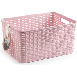 Plasticforte Opbergmand - Kastmand - rotan kunststof - roze - 18 Liter - 29 x 39 x 20 cm - Opbergmanden