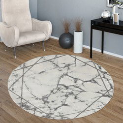 Laagpolig Vloerkleed Kraline - Marmer Design - Zilver / Grijs - 80x300 cm