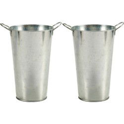 Set van 2x stuks bloempotten/plantenbakken zinken emmer met handvaten 20 x 15 x 23 cm - Plantenbakken