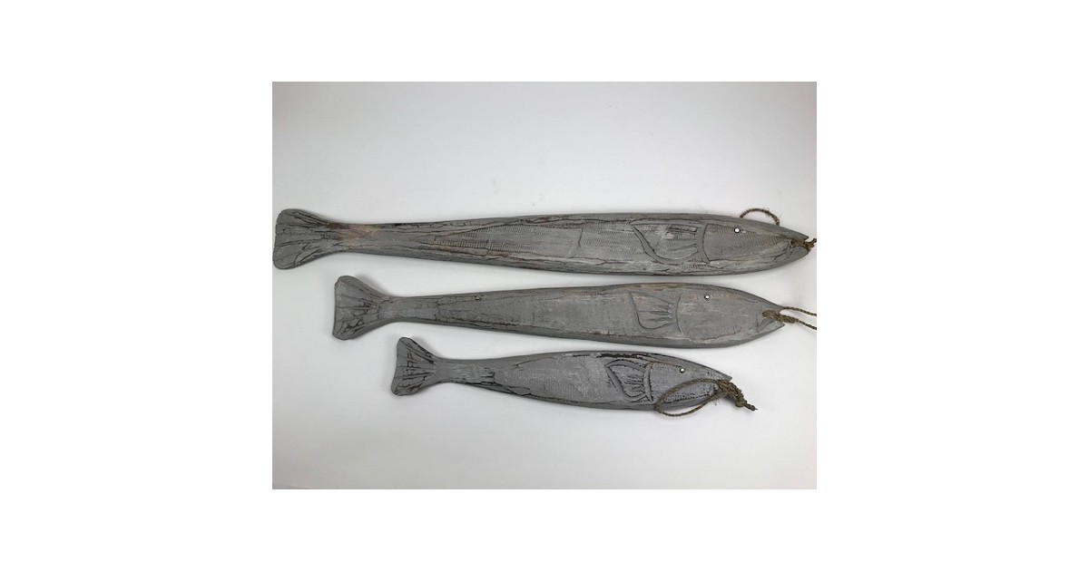 Set van drie houten vissen handgemaakt in Ibiza-style -