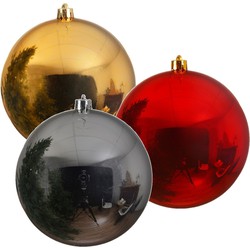 3x Grote kerstballen rood goud en zilver van 25 cm glans van kunststof - Kerstbal