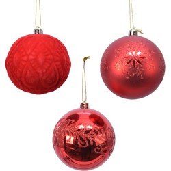 Decoris luxe kerstballen - 12x st - rood - 8 cm - kunststof - Kerstbal