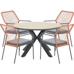 Garden Impressions Ross tuinset 5-delig koper - Tulli tuintafel Ø122x75 cm light teak look