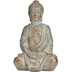 Boeddha zittend van poly in antiek goud (B/H/D) 20x30x15cm