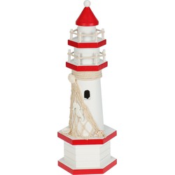 H&S Collection Maritieme decoratie beeldje Vuurtoren - Hout - 9 x 28 cm - rood/wit - Beeldjes