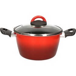 Rvs rode kookpan/pan met glazen deksel 20 cm 6 liter - Kookpannen