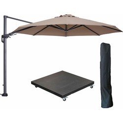 Garden Impressions Hawaii zweefparasol Ø350 cm carbon black / taupe met 90kg verrijdbare parasolvoet en parasolhoes