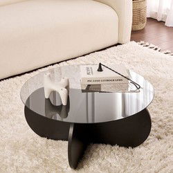 Salontafel Aris Rond 75 cm Getint Glas - Zwart Onderstel