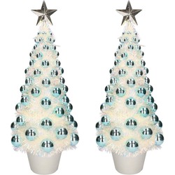2x stuks kunstkerstbomen compleet met lichtjes en ballen blauw 50 cm - Kunstkerstboom