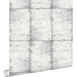 ESTAhome behang zinken platen licht warm grijs - 53 cm x 10,05 m - 138877