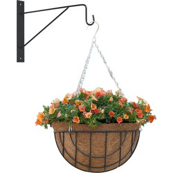 Hanging basket met muurhaak donkergrijs en kokos inlegvel - metaal - complete hanging basket set - Plantenbakken