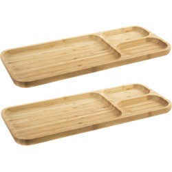 Set van 2x stuks bamboe houten 3-vaks barbecuebord 39 x 16 x 2 cm - Dinerborden