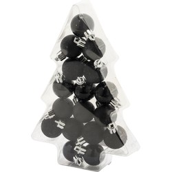 17x stuks kleine kunststof kerstballen zwart 3 cm mat/glans/glitter - Kerstbal
