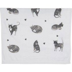 Clayre & Eef Gastendoekje  40x66 cm Grijs Wit Katoen Katten Toilet handdoek