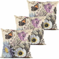 Anna's collection buitenkussen bloem - 3x - wit - 45 x 45 cm - Sierkussens