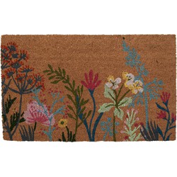 Clayre & Eef Deurmat 75x45 cm Bruin Kokosvezel PVC Bloemen Kokosmat