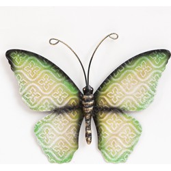Anna's Collection Muurvlinder - groen - 20 x 14 cm - metaal - tuindecoratie - Tuinbeelden